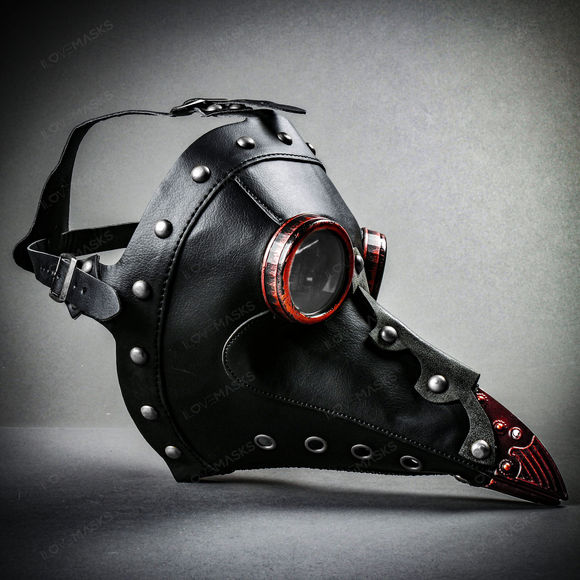 Steampunk Full Face Plague Doctor Mask - Black Red - Picture 8 of 10